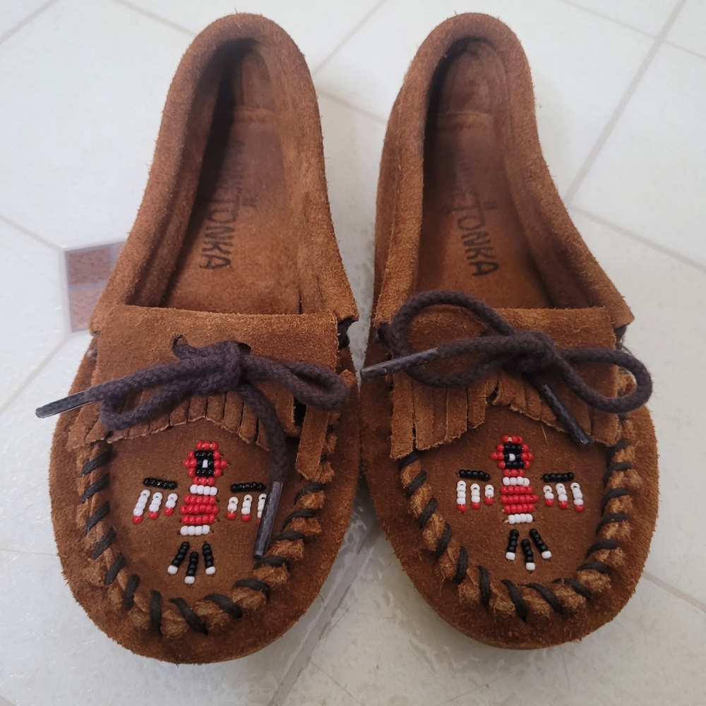 Minnetonka Moccasins Children's Thunderbird II Size 11 Brown Leather Beaded